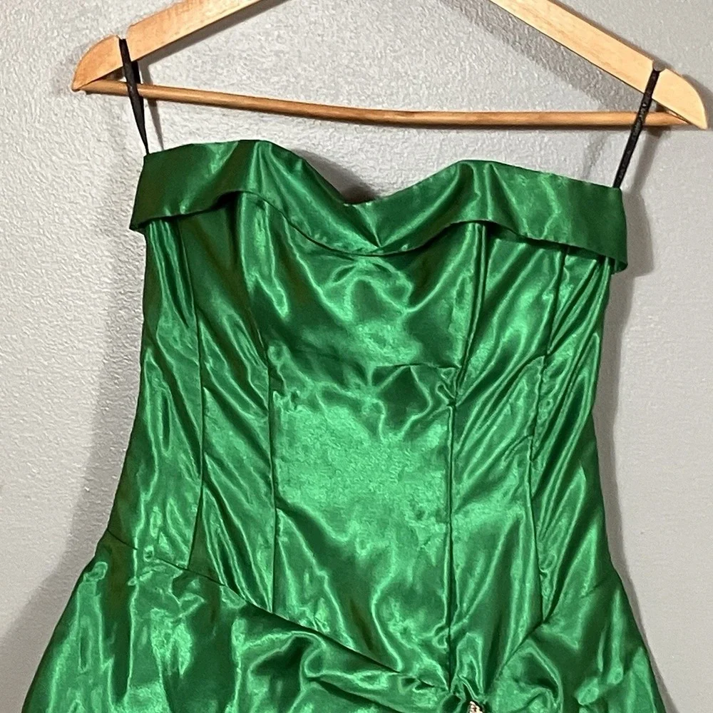 Vintage Jessica McClintock Gunne Sax Cocktail Strapless Dress Emerald Green Sz 5